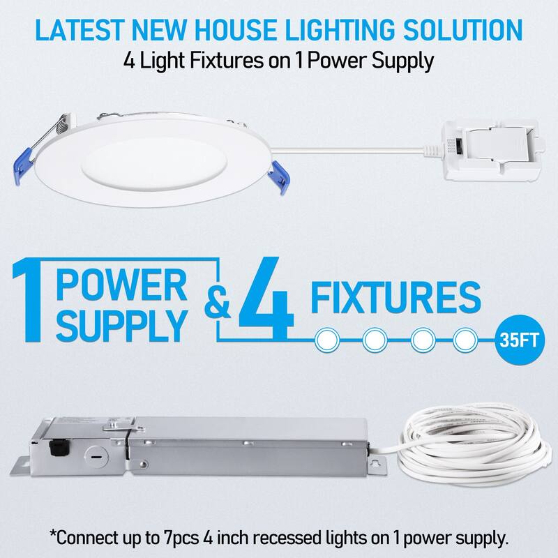 4 Inch 5CCT LED Recessed Light Kit, 120V-277V, Ultra-Thin, Dimmable - 4in