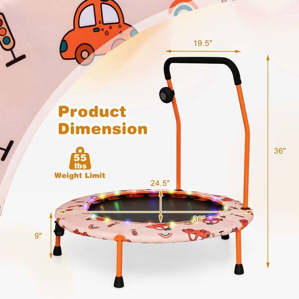 Gymax 36'' Mini Toddler Trampoline w/ LED Bluetooth Speaker Detachable