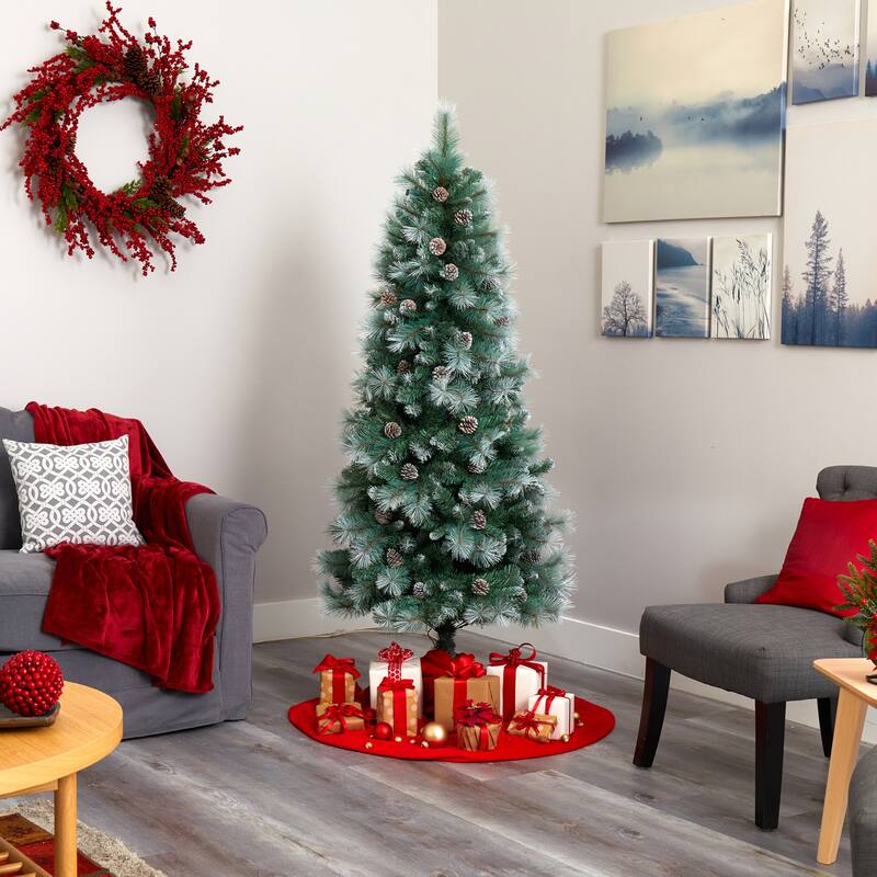 6Ft Mountain Pine Christmas Tree with Lights - Holiday Decor, Artificial Tree, Festive Holiday Tree, White Pine Tree