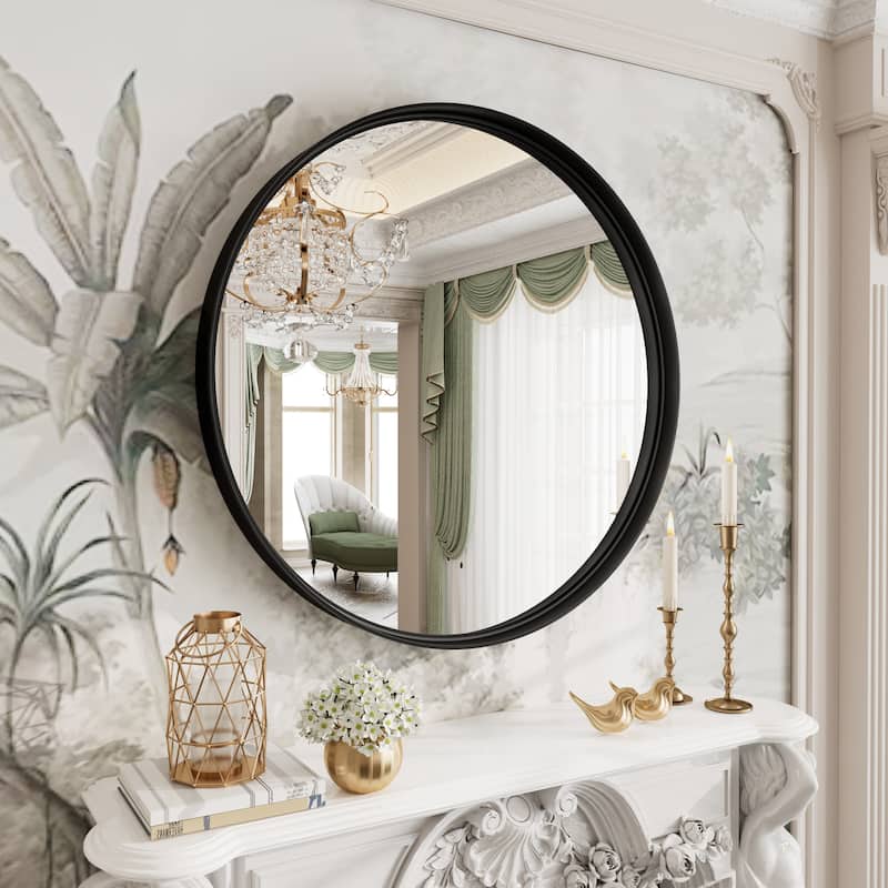 Round Tempered Glass and Metal Framed French Cleat Mounted Wall Bathroom / Vanity Mirror