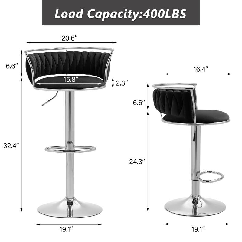 Modern Velvet 26" Adjustable Swivel Bar Stools (Set of 4)