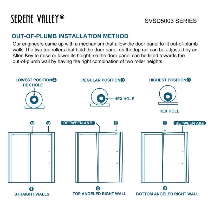 Serene Valley 72 x 74 Inch Square Rail Frameless Sliding Shower Door, Chrome