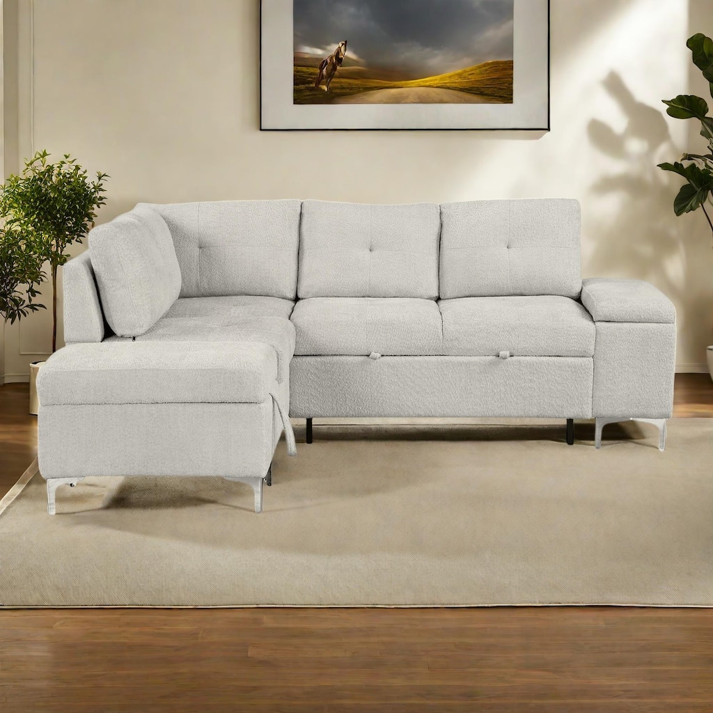 88.2" Chenille L-Shaped Sectional Sofa with Versatile Sofa Bed Design, Ample Storage Space, Two Cup Holders and USB Ports