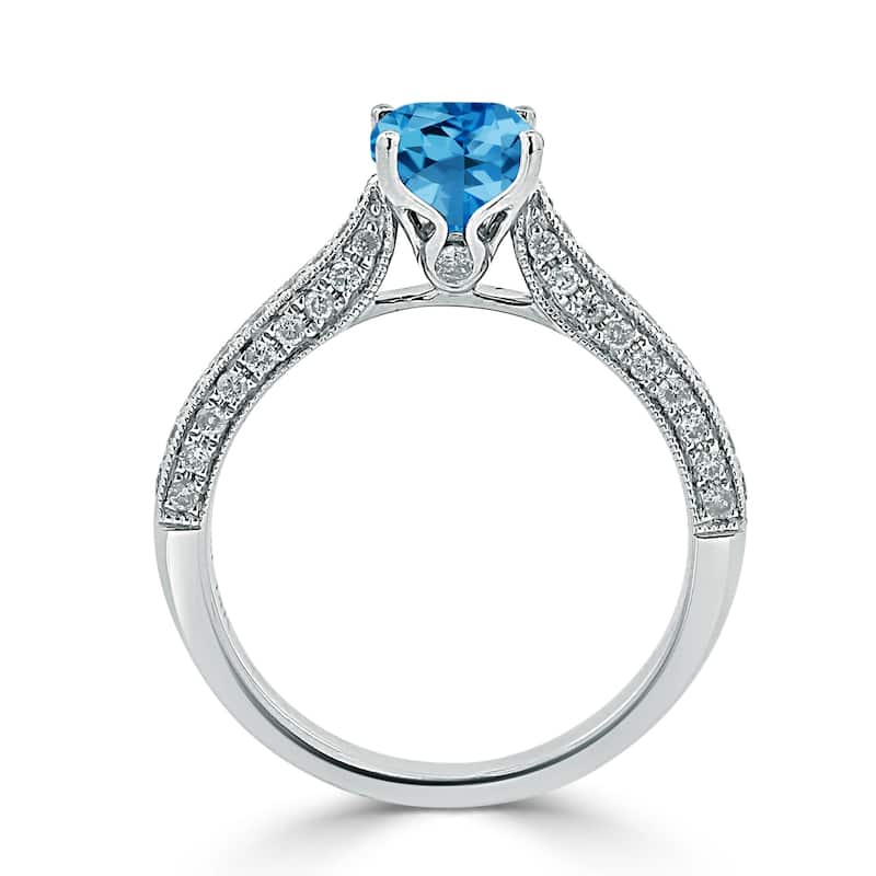 Auriya 1ct Unique Cushion-cut Swiss Blue Topaz and Diamond Engagement Ring 3/8ctw 14k Gold