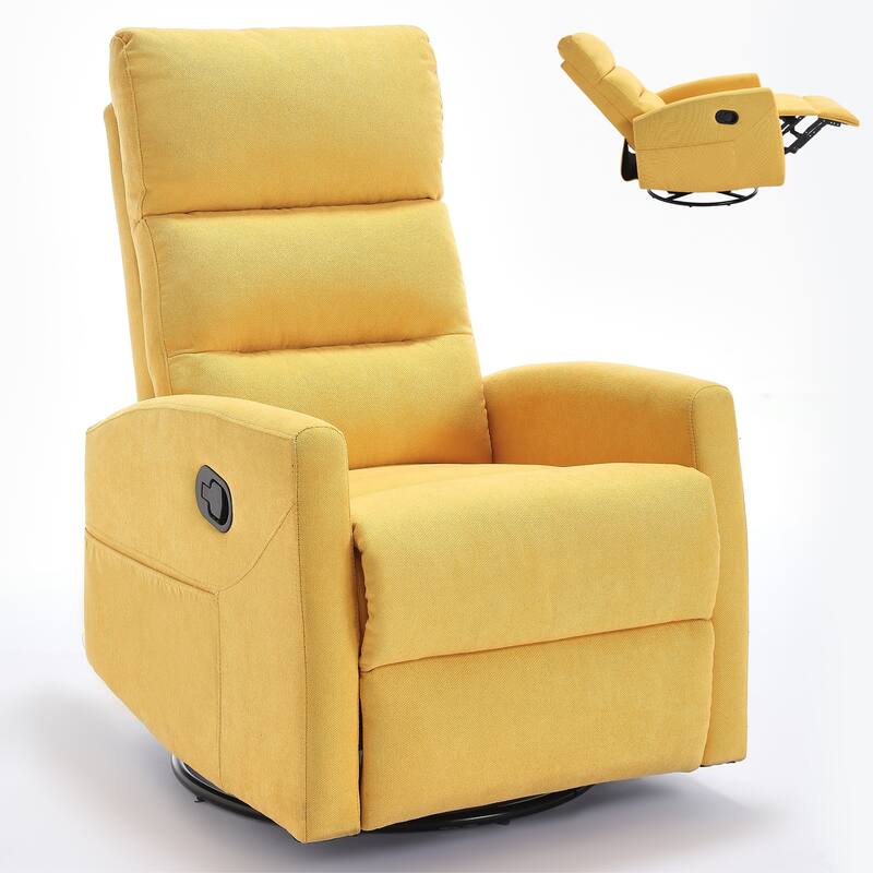 Manual Recliner Chair with Rocker and Swivel, Breathable Fabric Reclining Chair, Recliners for Small Spaces - Yellow