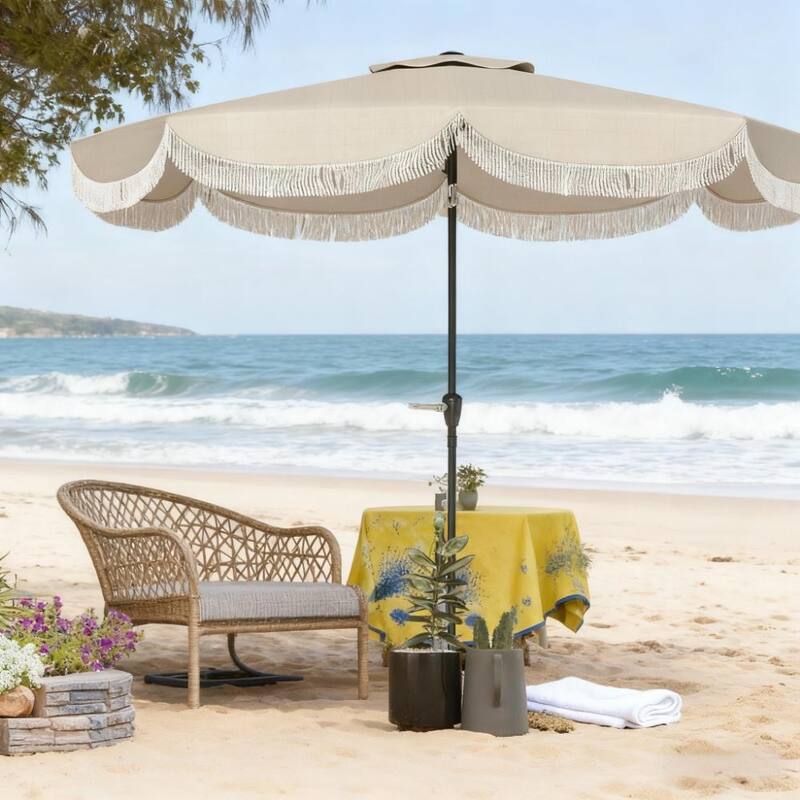 GDFStudio Outdoor Lysandra Polyester Patio Umbrella with Tiltable Canopy and Metal Pole