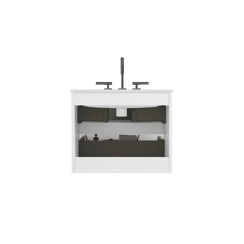36-Inch Wall Mount Bathroom Vanity in Space Grey with Ceramic Sink, Large Storage