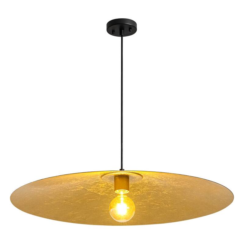 Black Gold 1-light Minimalist Metal Oversized Shallow Cone Pendant