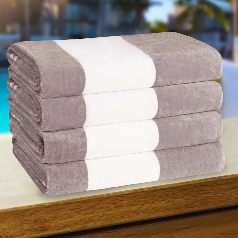 Cabana Stripe Oversized Cotton Beach 4 Piece Towel Set by Superior - Light Grey