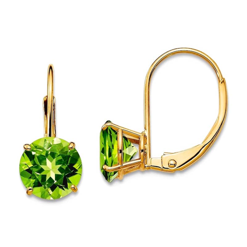 Curata 14k Yellow Gold 7mm Round Genuine Gemstone Lever-back Earrings - 18x7mm - Peridot