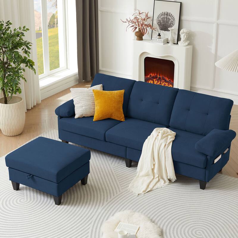 84.45" Wide Sectional Sofa with Ottoman & Side Storage Bags