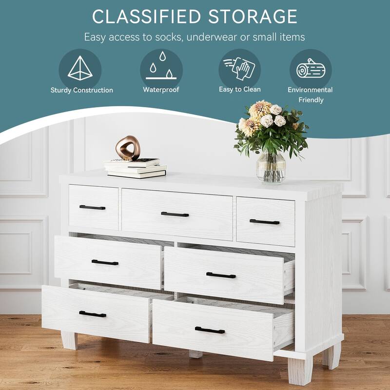 6/7 Drawer Dresser for Bedroom, Modern Wood Chest with Metal Handles, Storage Organizer for Closet