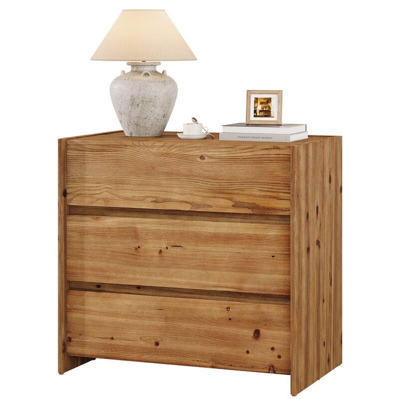 31.5" Oversized Solid Wood Nightstand with Drawers, Bedroom Bedside Accent Storage Cabinet