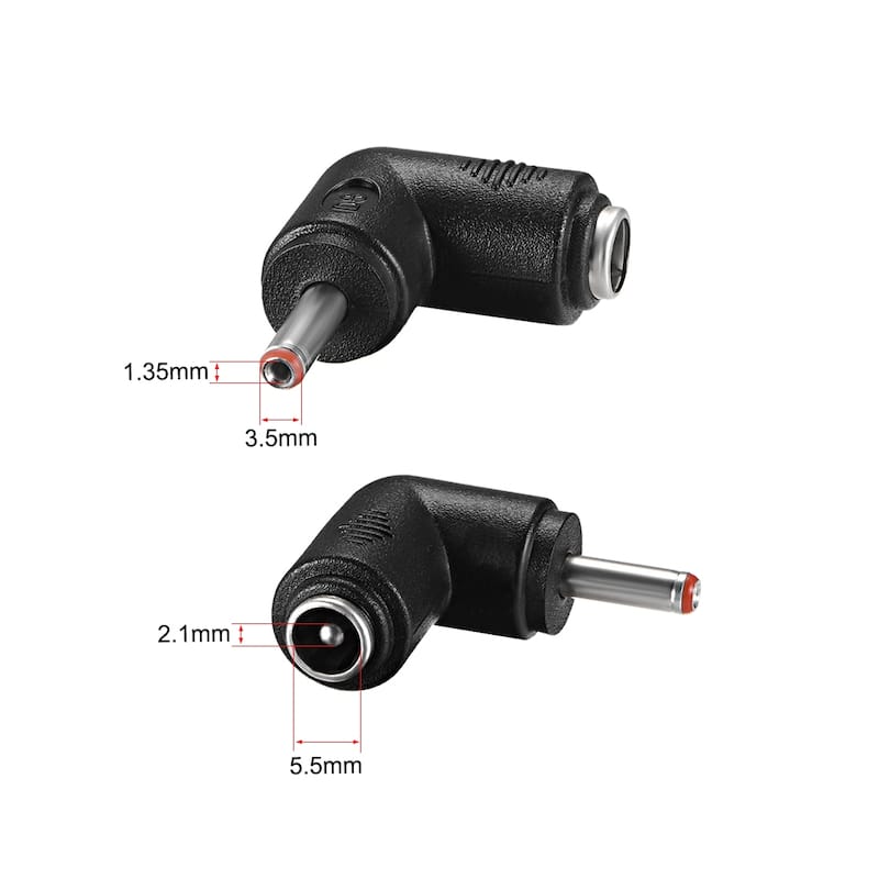 DC Power Connector Right Angle 5.5x2.1mm Female to 3.5x1.35mm Male 5Pcs - Black,Red - Male to Male(10Pcs)