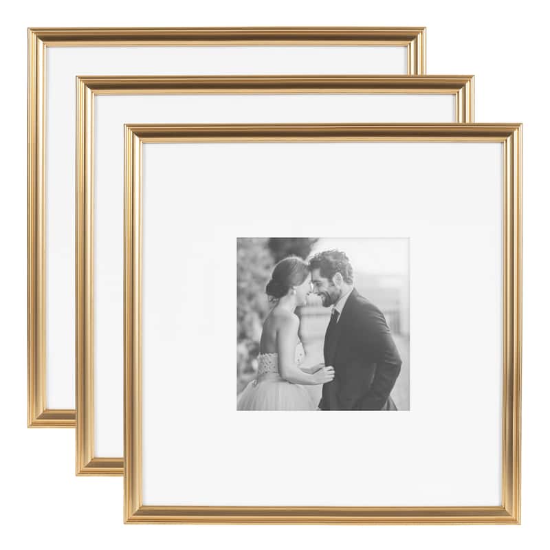 Kate and Laurel Adlynn Photo Frame Set - 16x16 matted to 8x8 - Gold
