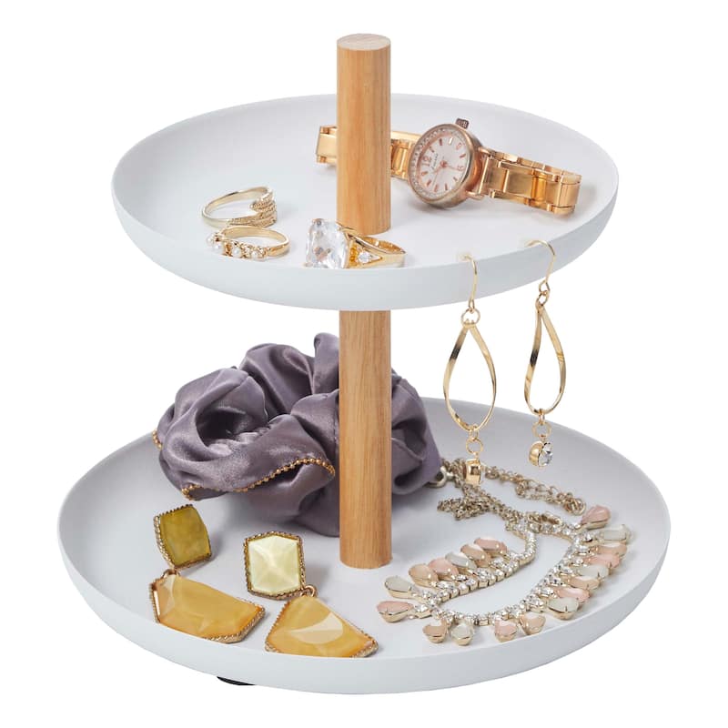 Yamazaki Home Jewelry Organizer, Steel and Wood, Holds 8.8 lbs - L 6.3 x W 6.3 x H 5.91 inches - White - L 6.3 x W 6.3 x H  5.91 inches