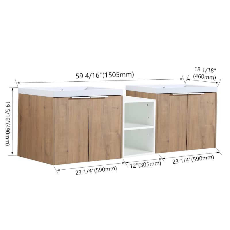 Bathroom Vanity With Sink In 24/36/48/60/72/84 Inch, Floating Bathroom Vanity With Soft Close Door and Shelf