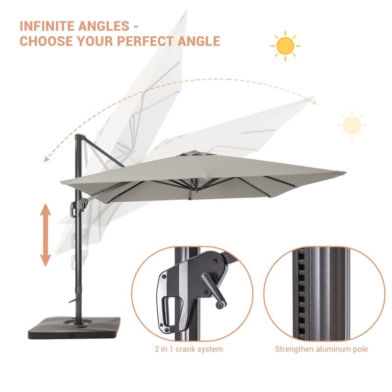 BONOSUKI Outdoor 11.5x9FT Cantilever Patio Umbrella 360 Rotation w/Base