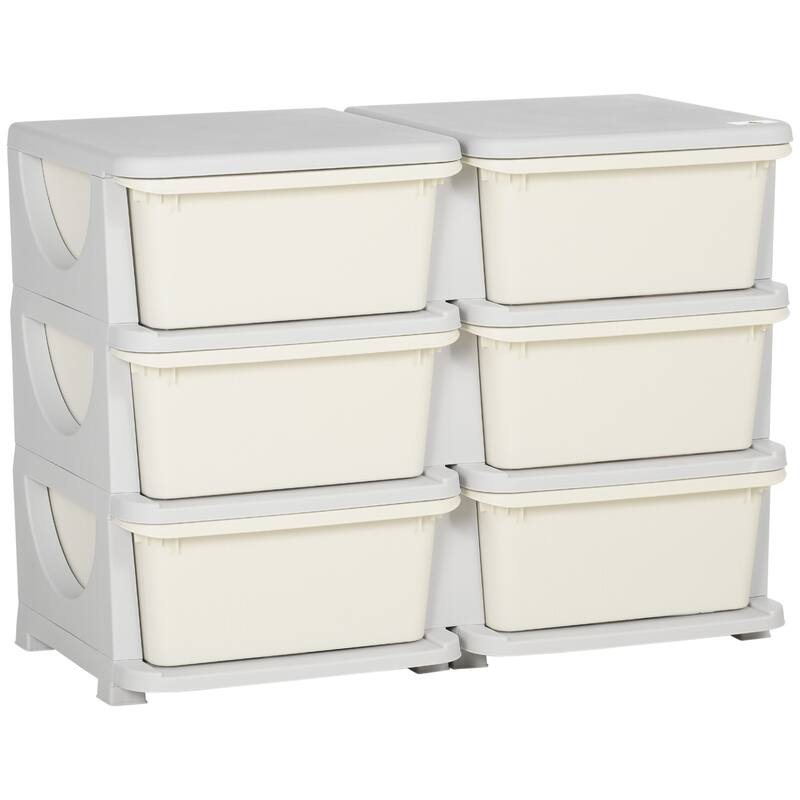 3 Tier Kids Storage Unit, 6 Drawer Chest Toy Organizer Plastic Bins for Kids Bedroom Nursery Kindergarten Living Room - Cream