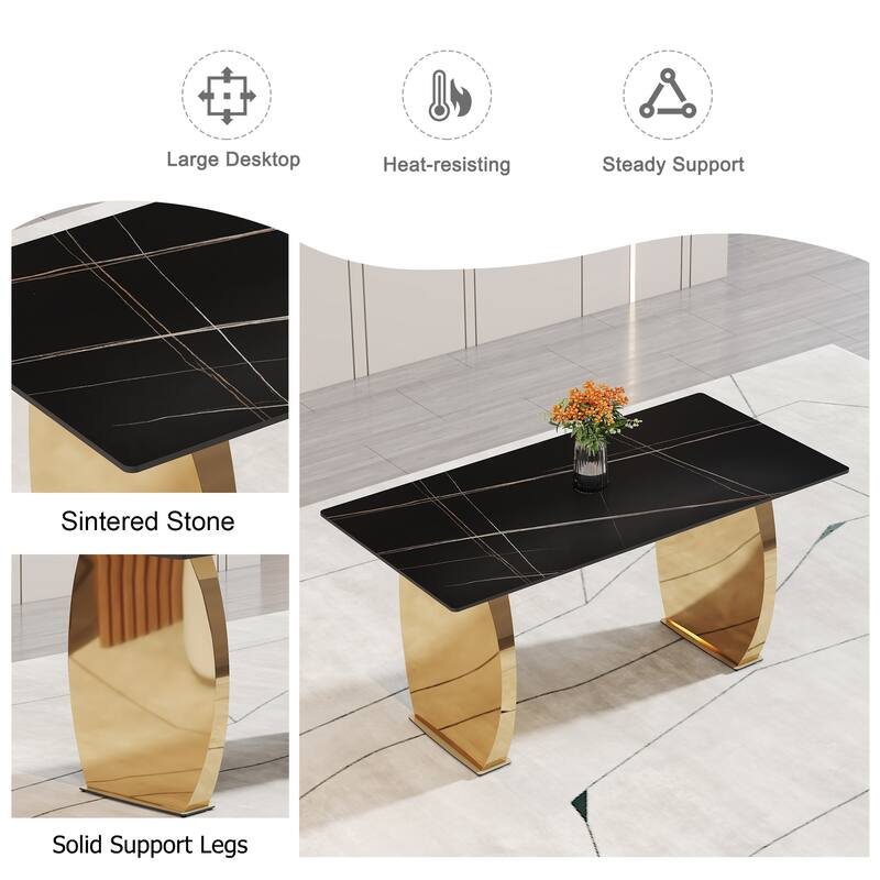 Modern Dining Set with Sintered Stone Table & PU High Back Chairs