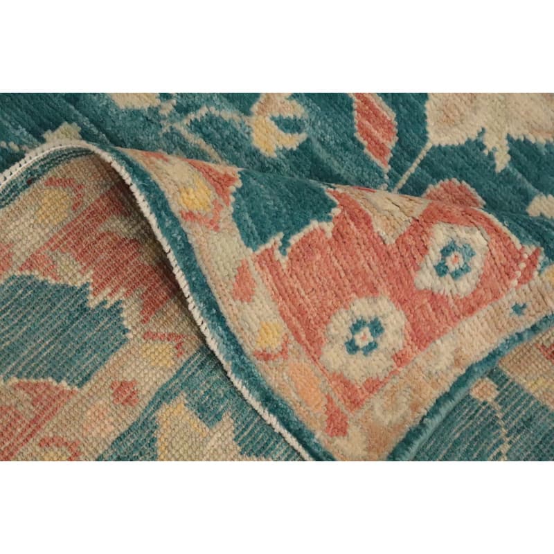 Hand Knotted Oriental 100% Wool Carpet Transitional All-Over Green Oushak Area Rug - 5' 3'' X 3' 2''