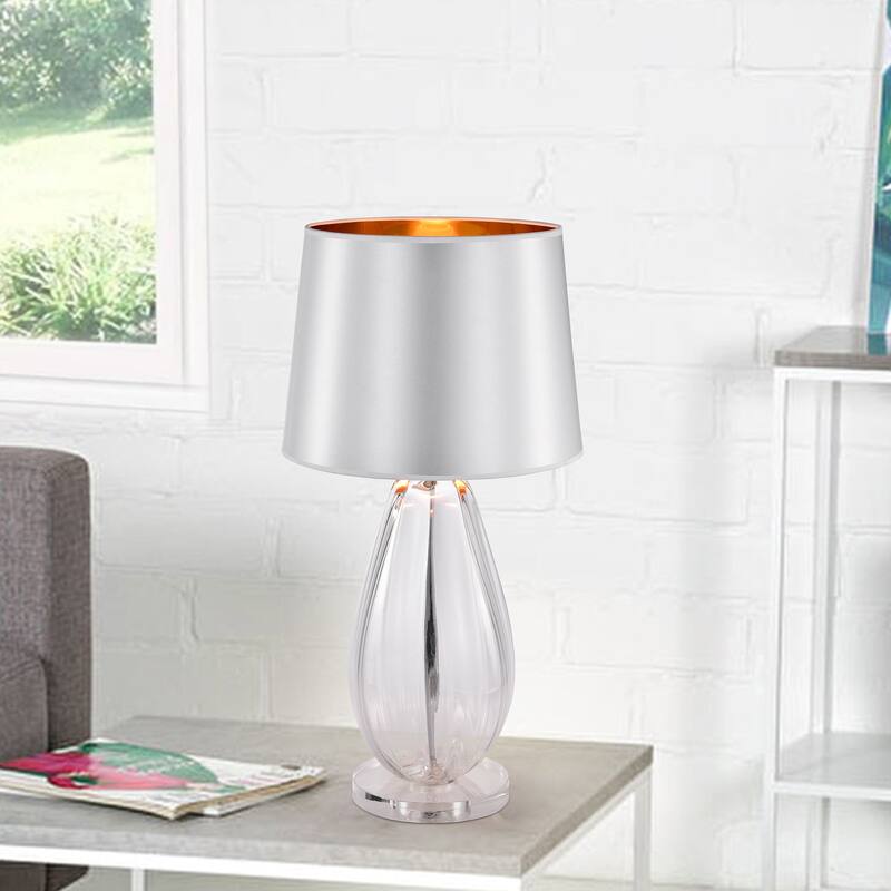 Keagan Chrome+Clear Crystal Base 1-Light Plastic Cone Shade Table Lamp