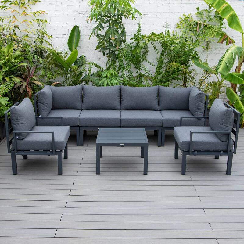 Outdoor 7-Piece Modern Patio Sectional Sofa Set Aluminum Frame W/ Coffee Table for Outdoor Summer Porch Backyard