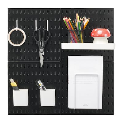 Black ABS Pegboard Wall Organizer with Modular Design - 11" L x 0.47" W x 11" H