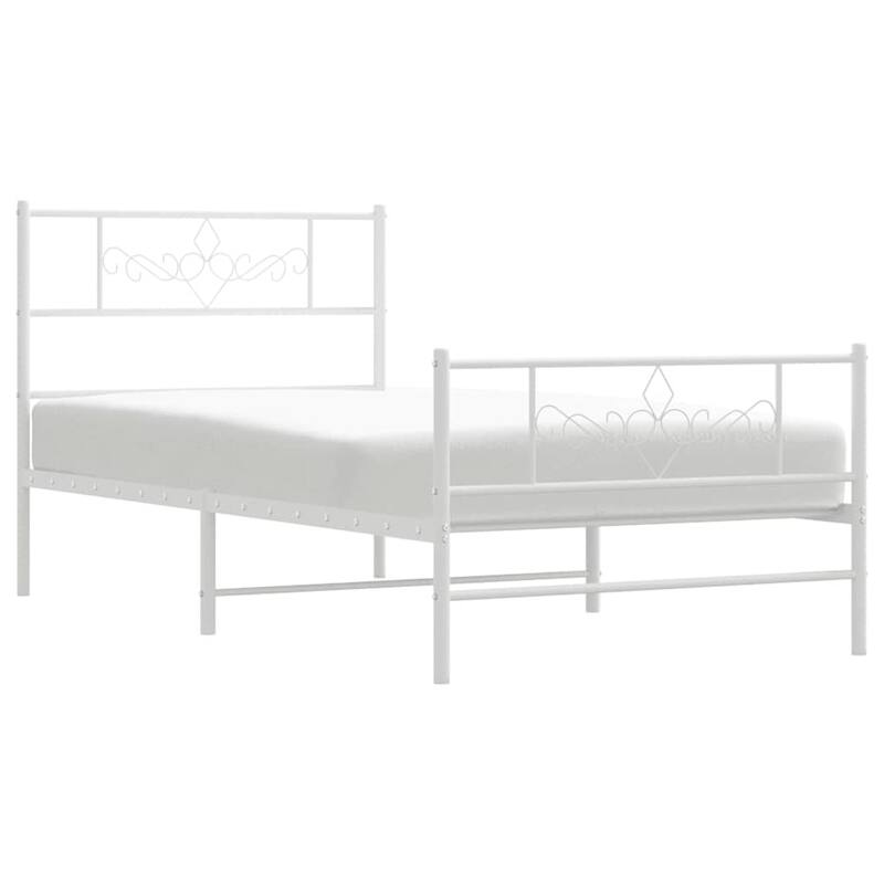 vidaXL 12 Inches White Twin Metal Bed Frame No Mattress - 77.2" x 41.3" x 35.4"