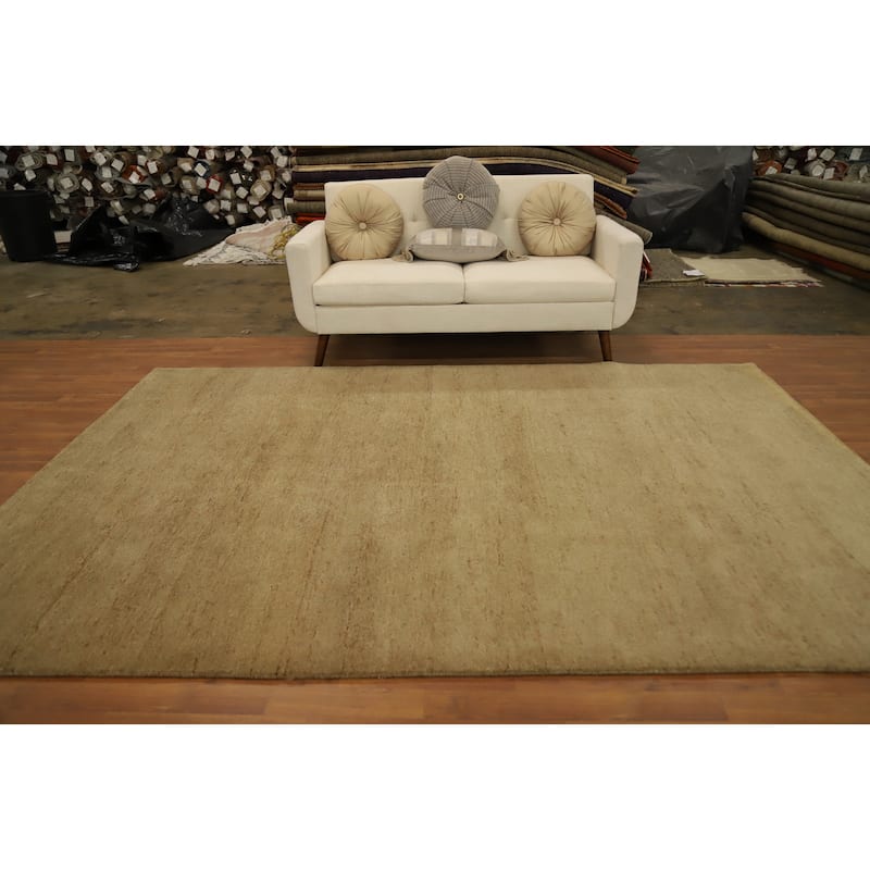Hand Knotted Oriental 100% Wool Carpet Modern Solid Beige & Ivories Gabbeh Area Rug - 9' 9'' X 6' 8''