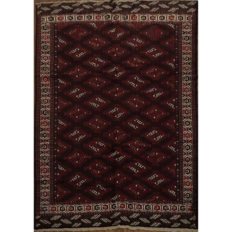 Hand Knotted Oriental 100% Wool Carpet Traditional All-Over Red Turkoman Area Rug - 10' 3'' X 7' 3''