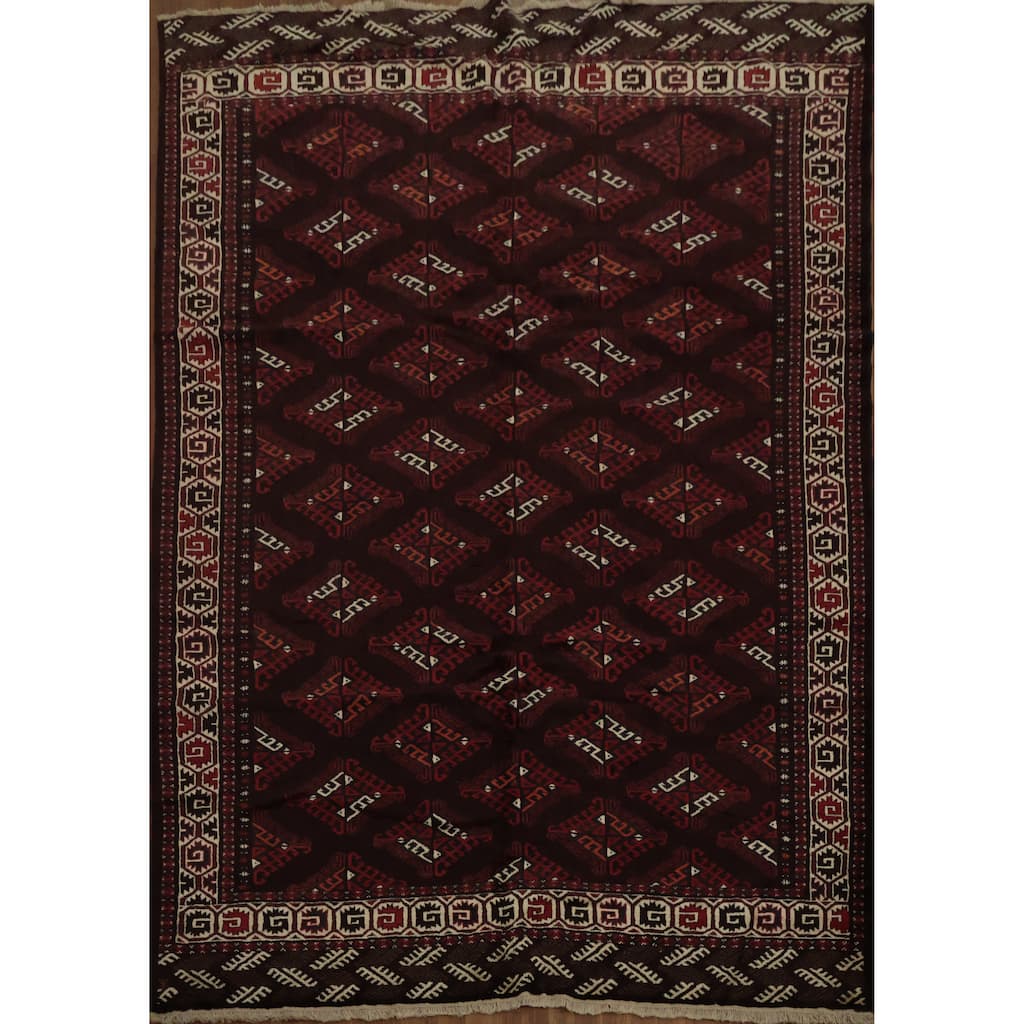 Hand Knotted Oriental 100% Wool Carpet Traditional All-Over Red Turkoman Area Rug - 10' 3'' X 7' 3''