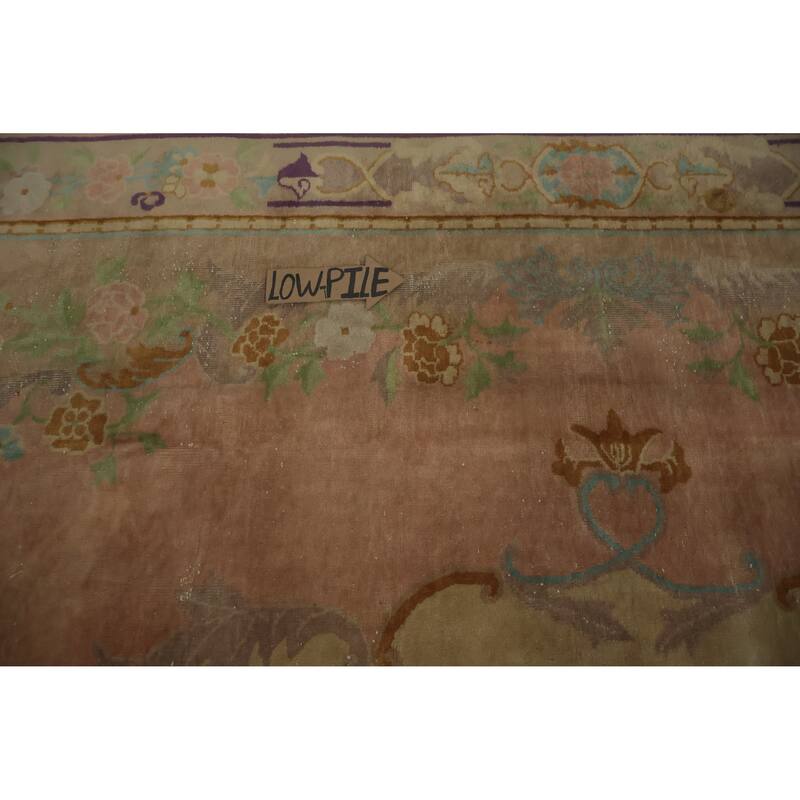 Hand Knotted Oriental 100% Wool Carpet Traditional Floral Oranges & Rust Art Deco Area Rug - 11' 9'' X 8' 11''