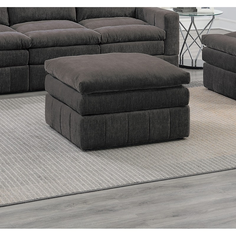Contemporary 1pc Ottoman Modular Plush Chair Sectional Sofa Living Room Furniture Granite Morgan Fabric- Suede