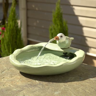 Ceramic Bird Solar Fountain- Light Green