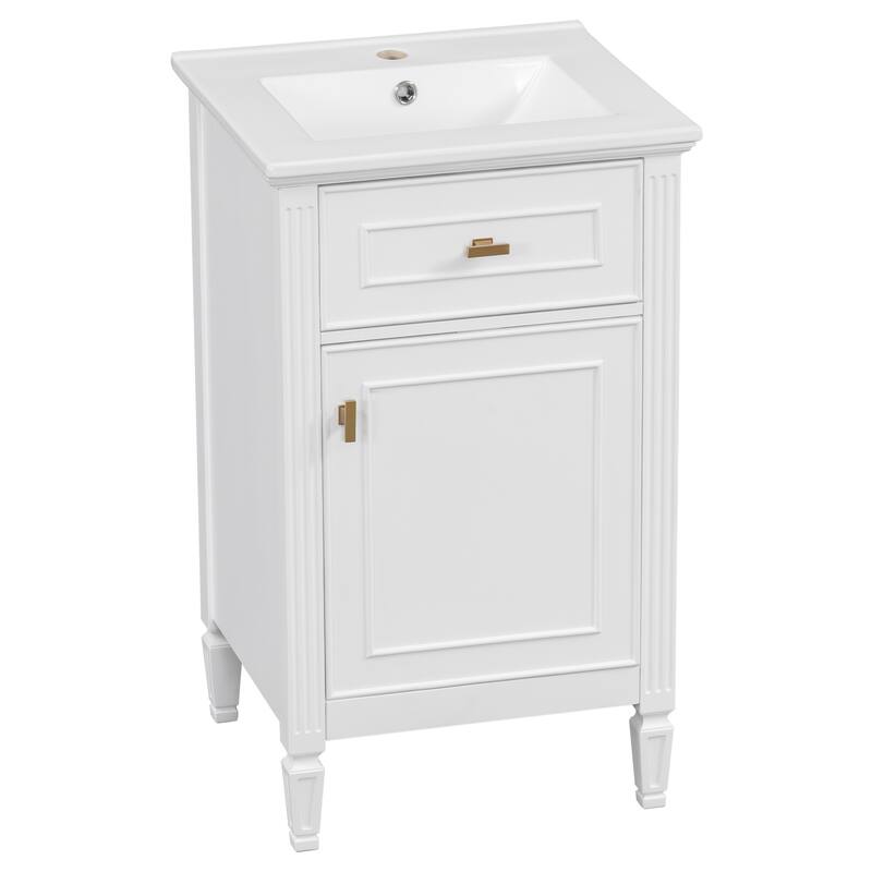 20-Inch Bathroom Vanity With Sink, Solid Wood Legs, Adjustable Shelf, Tilt-Out Drawer, Modern Freestanding Cabinet