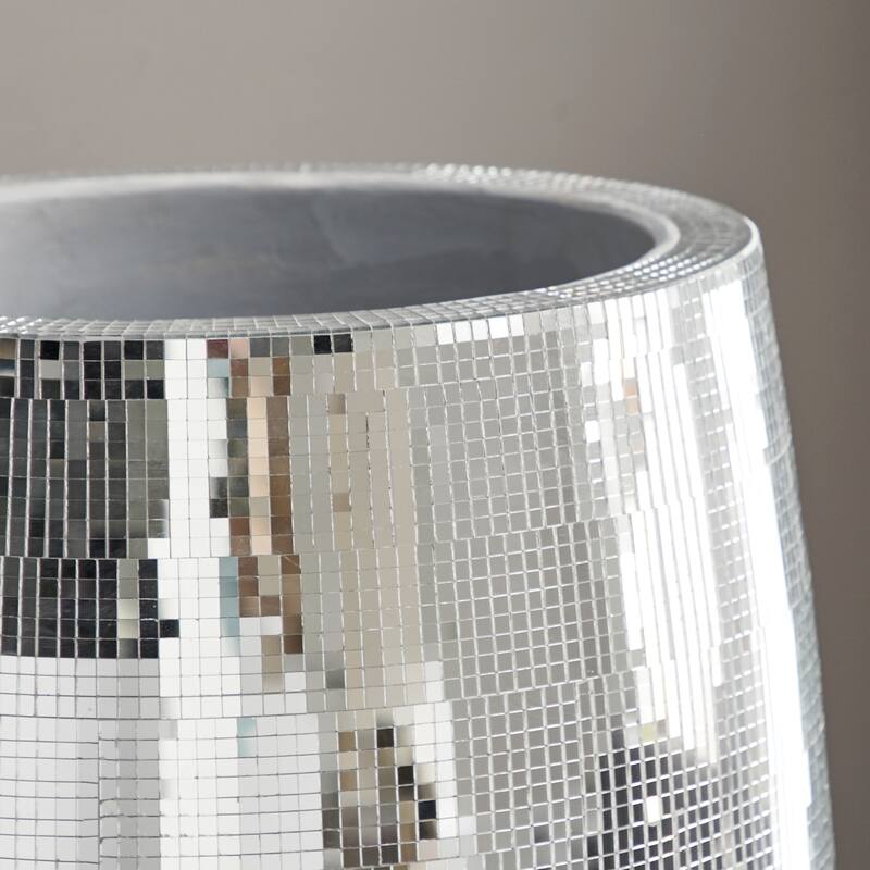 Silver Polystone Glam Vase with Mosaic Mirror Inlay