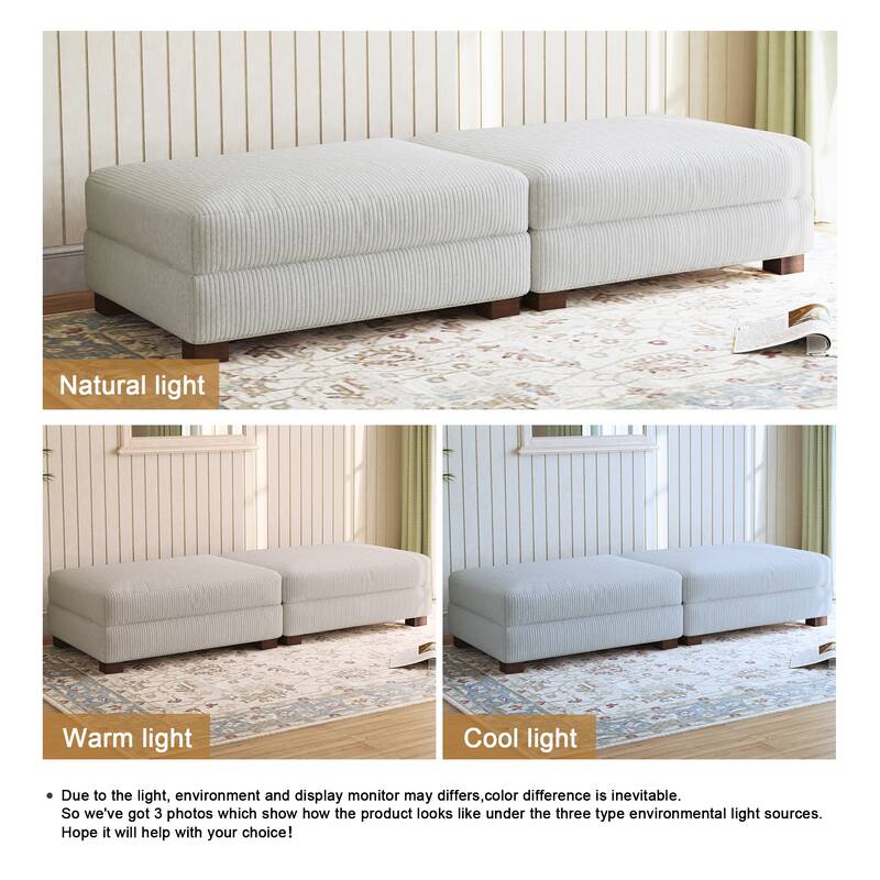 Corduroy Modern Ottoman with Wood Legs Set of 2