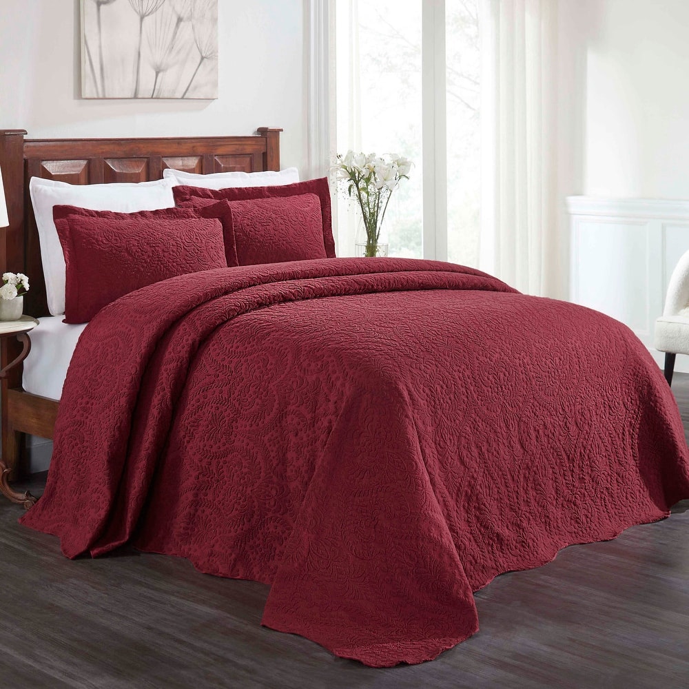 Superior Aspen Jacquard Floral Scalloped Edges Cotton Blend Bedspread Set
