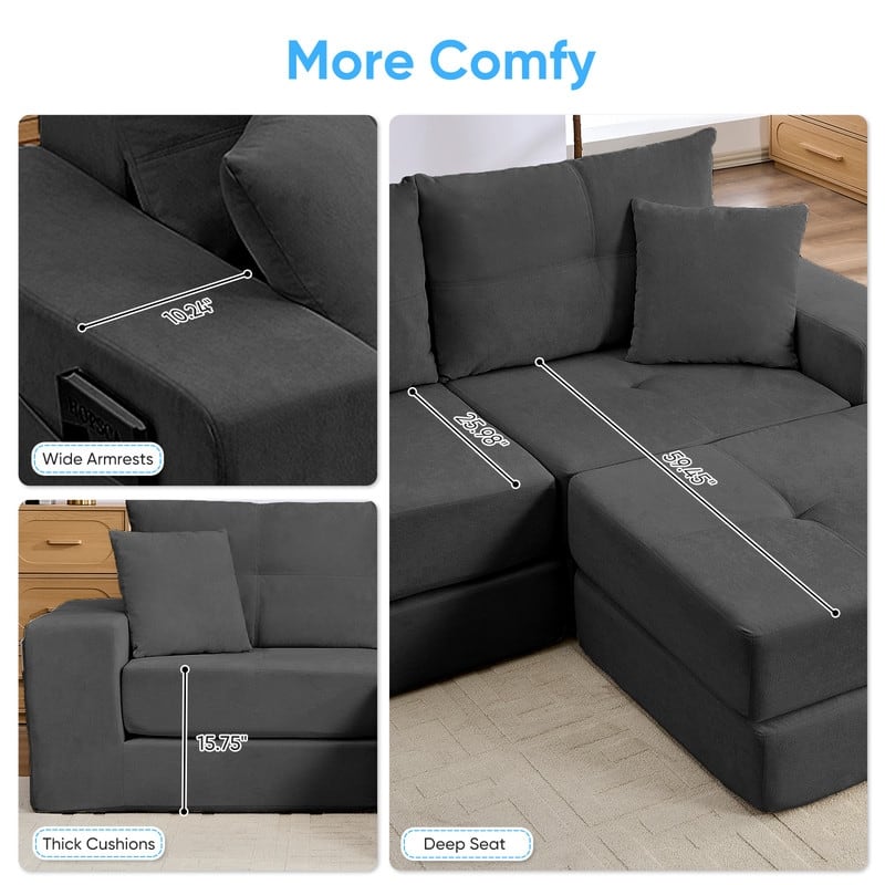 Mixoy 6-PCS Double Deep Seat Modular Sectional Sofa,Free Combinations Modern Chenille Sleeper Sofa Bed,No Assembly Required