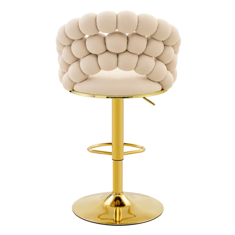 Counter Height Bar Stools Set of 2, Velvet Upholstered Swivel Bar Stools, Tufted Adjustable Dining Chairs with Footrest