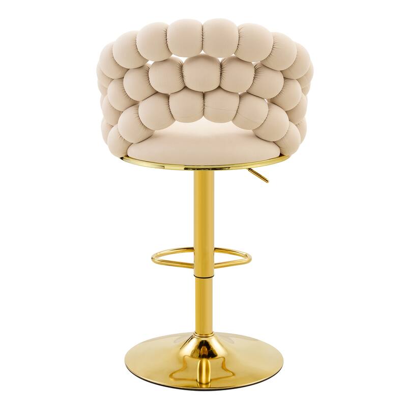 Set of 2 Puffy Bubble Chair Ball Chain Chair Velvet Bar Stools with Gold Legs, Modern Tufted Adjustable Bar Chairs