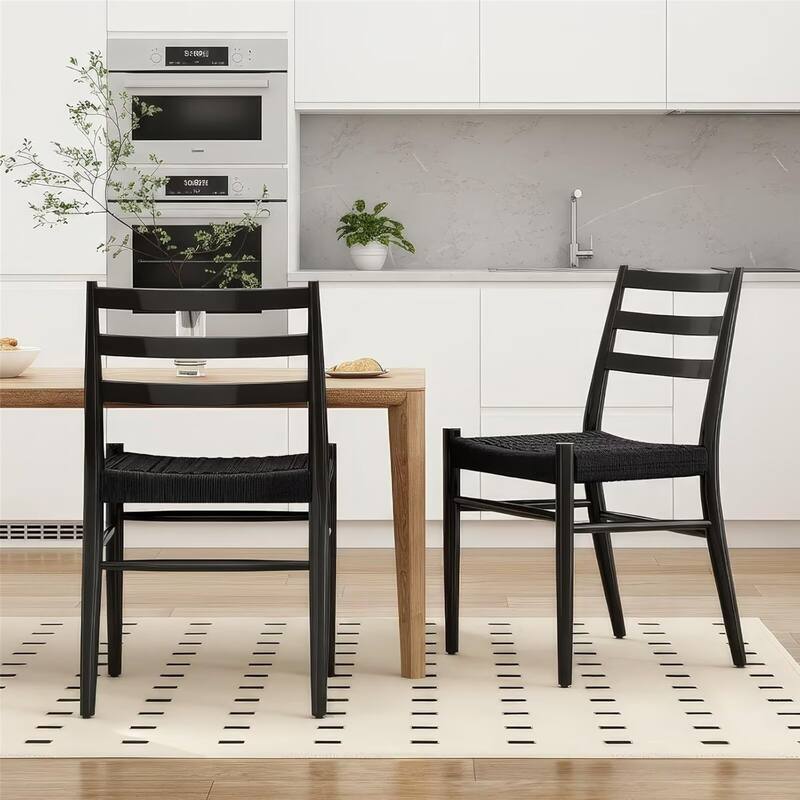 Woven Rope Seat Dining Chairs with Sturdy Metal Frame (Set of 2)