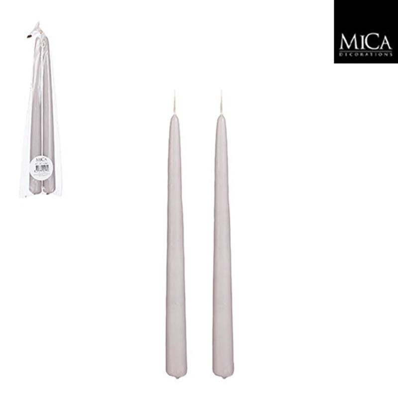 Set of 2 Light Grey Taper Candles-ST - Burn Time 9 Hours