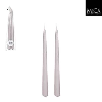 Set of 2 Light Grey Taper Candles-ST - Burn Time 9 Hours