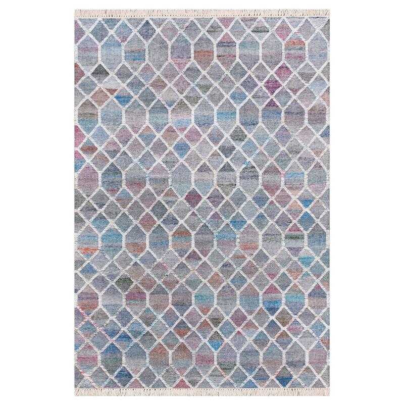 Sevita Hand-Woven Southwestern Jute-Blend Area Rug, White and Blue - 4' x 6'
