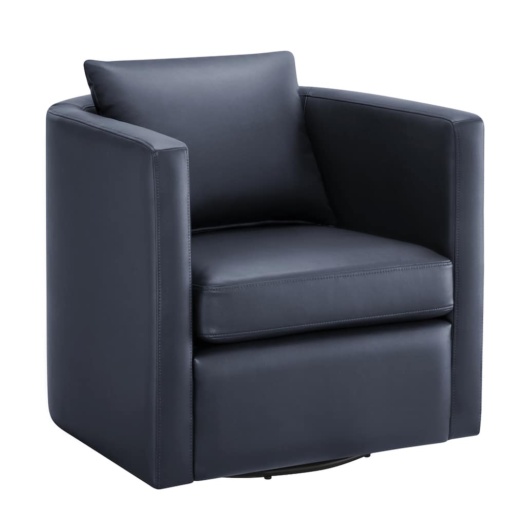 Sutton Midnight Blue Faux Leather Swivel Barrel Chair