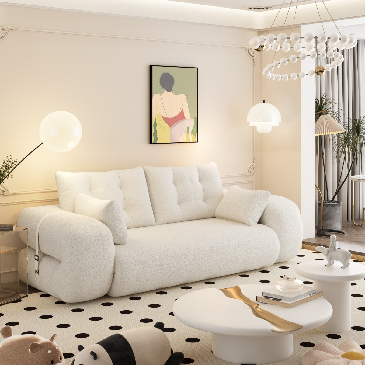 78.7" Teddy Fabric Multi-Functional Foldable 3-in-1 Sofa Bed with Pillows, Lazy Sofa Couch