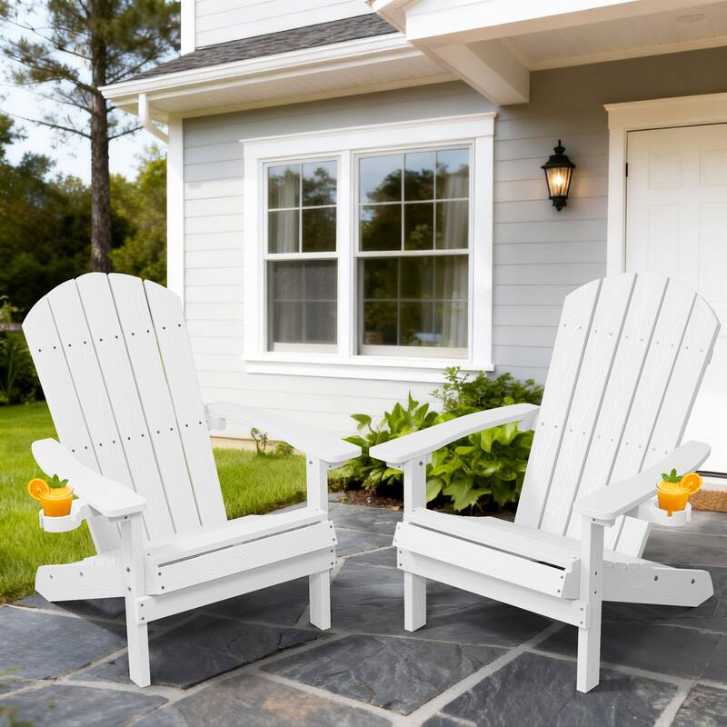 WINSOON All Weather HIPS Outdoor Plastic Adirondack Chairs Set of 2 - White
