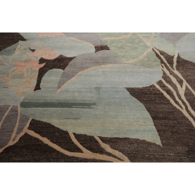 8'10''x11'6'' Hand Knotted Wool Brown Tibetan Art Deco Plush Pile Rug - 8' 10'' x 11' 6''